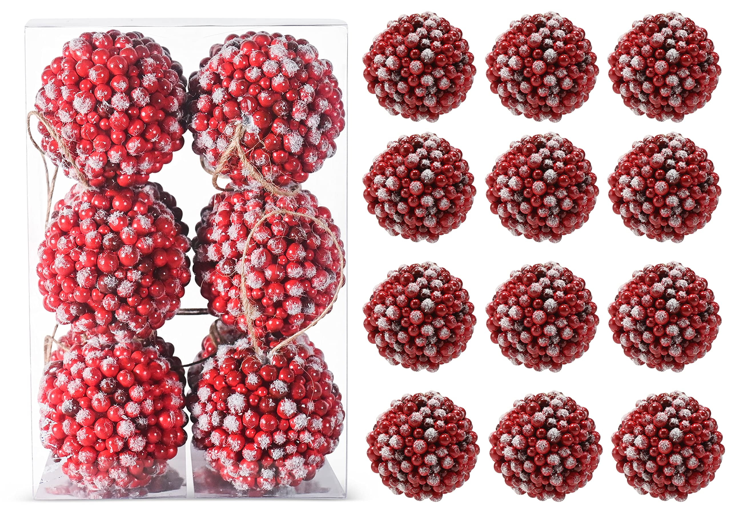Rustic Red Frosted Berry Christmas Ornaments Set