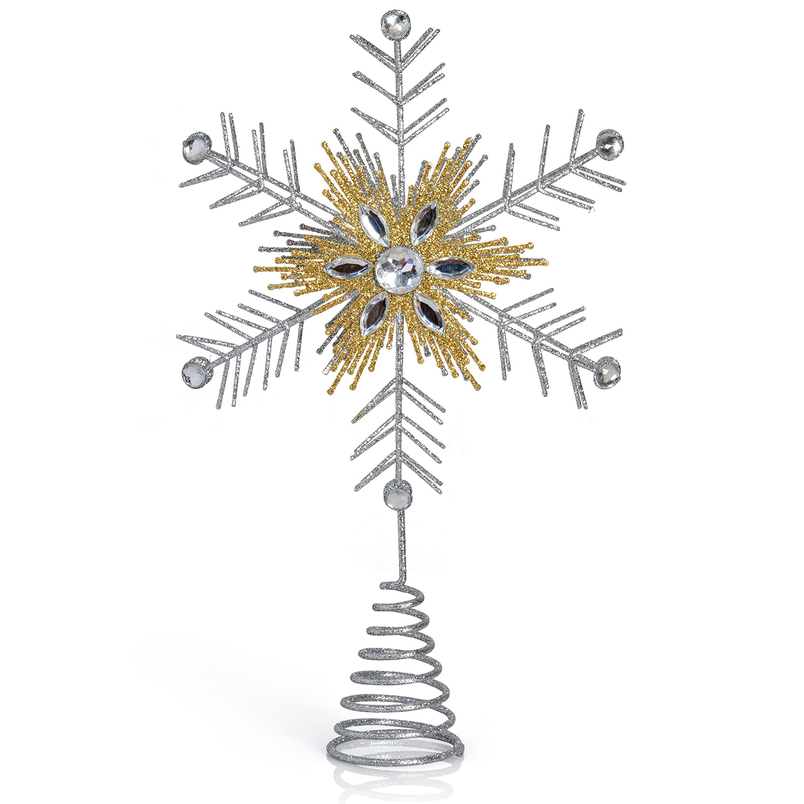 Silver and Gold Glitter Snowflake Tree Topper with Gems