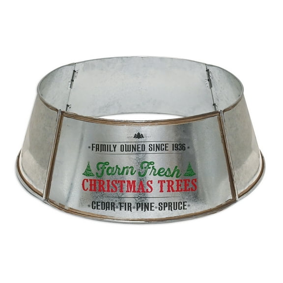 Ornativity Metal Christmas Tree Collar - 18" Galvanized Tin Metal Rustic Bucket Base Skirt for Xmas Holiday Tree Bottom