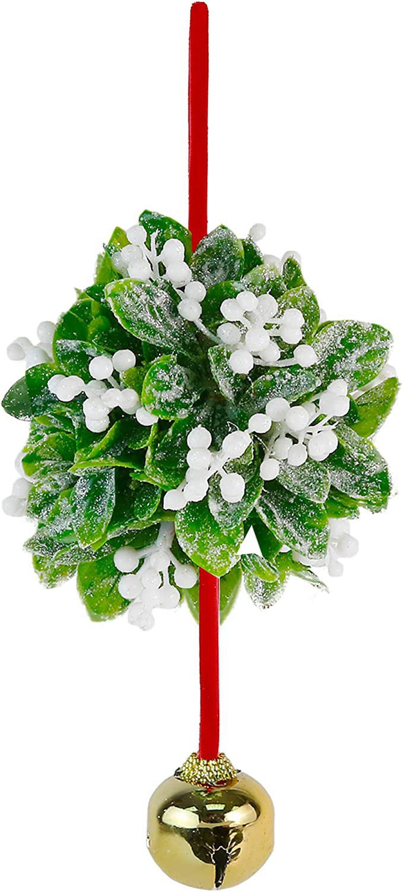 Artificial Green and White Mistletoe Ball Ornament with Bell