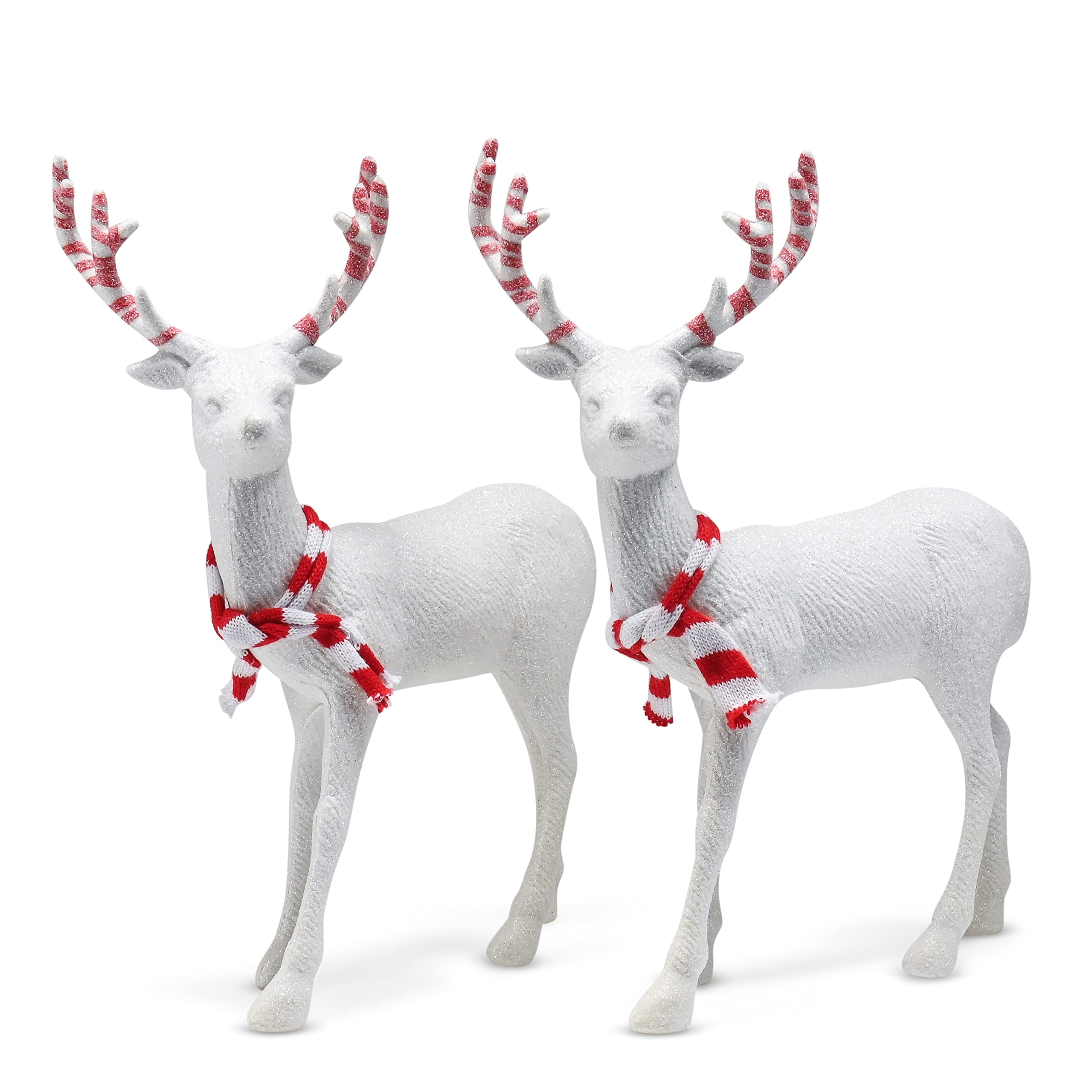 White Glitter Reindeer Figurine with Red Antlers and Scarf, 14"