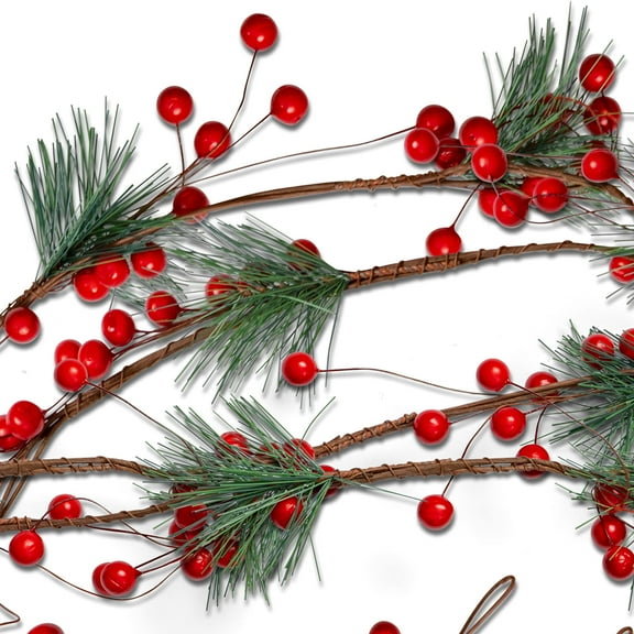 Ornativity Pine and Berries Garland Holiday Christmas Tree Natural Garland Decoration Green, Red 6ft