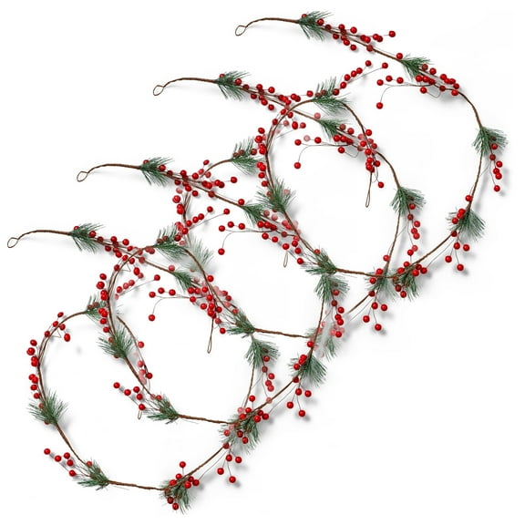 Ornativity Pine and Berries Garland - Pine Needles and Berry Rustic Xmas Holiday Decor Christmas Tree Natural Garland Decorations 6 Ft (4 Pack)