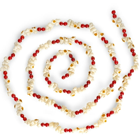 Ornativity Popcorn Cranberry Wooden Garland  Realistic Pop Corn and Rustic Red Wood Beaded Christmas Tree Decorations Garland Bead Strand