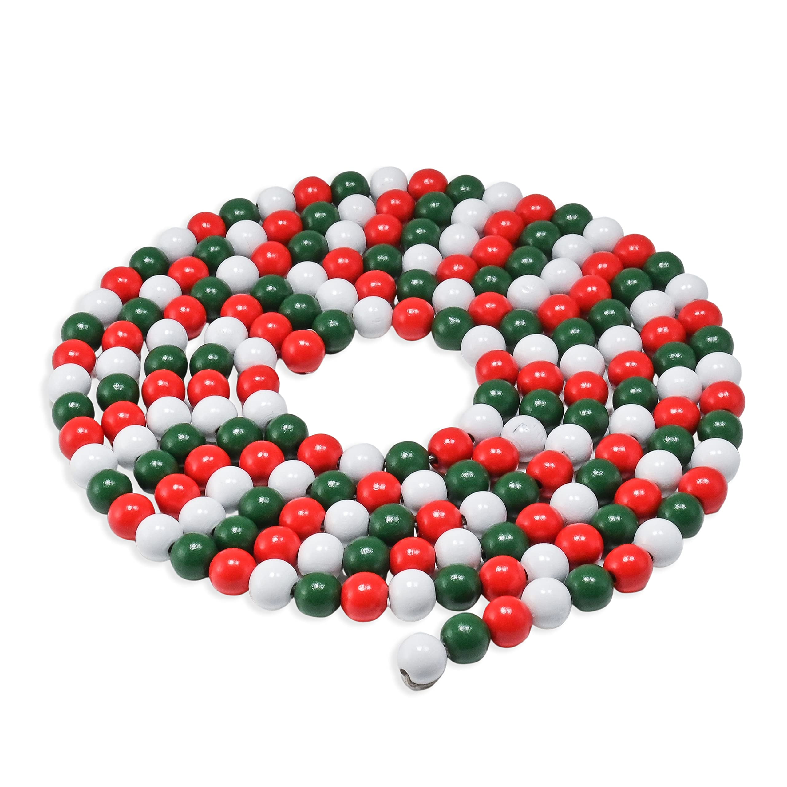 10' Red, Green, and White Wooden Bead Christmas Garland