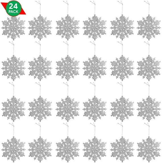 Ornativity Silver Glitter Snowflake Ornaments Holiday Wedding Sparkle Hanging Plastic Snowflake.42lb