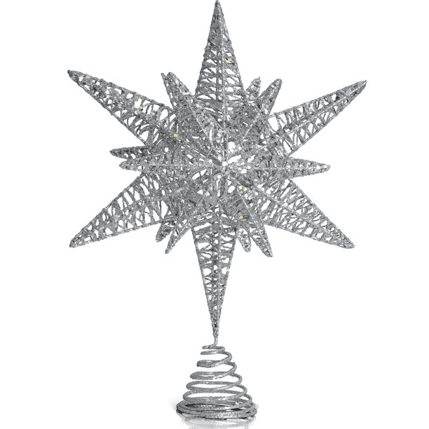 Ornativity Silver Star Tree Topper – Christmas Silver 3D Glitter Star ...
