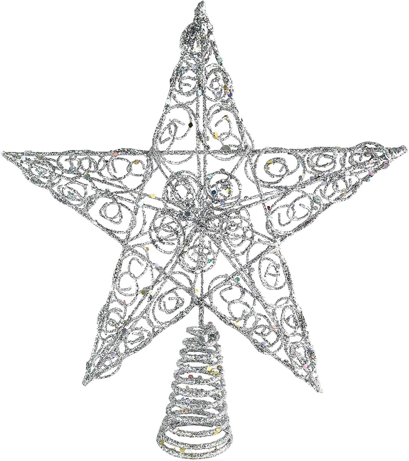 Silver Glitter Swirl Metal Star Tree Topper