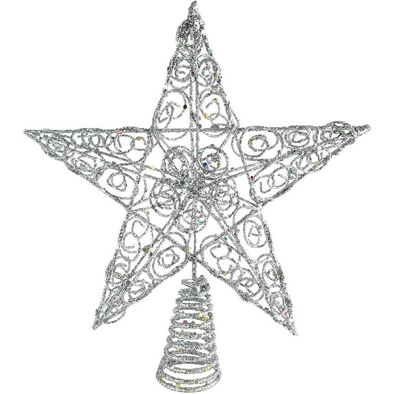 Ornativity Swirl Design Sparkle Star Silver Metal Christmas Tree Topper, 1.5"
