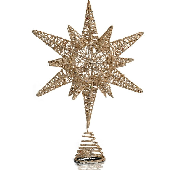 Ornativity White Gold Tree Topper – Christmas Gold 3D Glitter Star Ornament Treetop Decoration