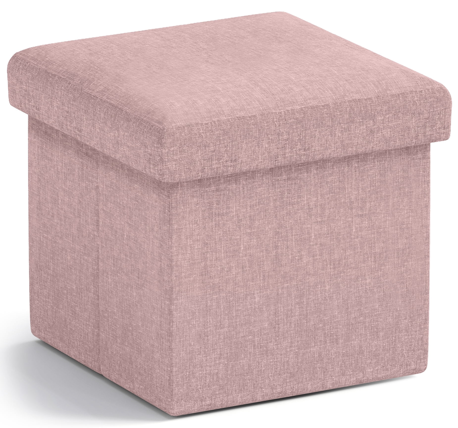 Ornavo Storage Ottoman, 12x12x12, Blush Pink Linen, Foldable Cube ...