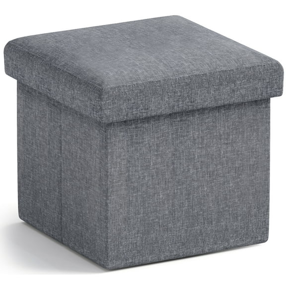 Ornavo Home 1 Pack Small Storage Ottoman Foldable Collapsible Cube Square Linen Ottoman Foot Rest Stool Seat, for Living Room, Bedroom, Home Office, Dorm - 12 x 12 x 12, Gray