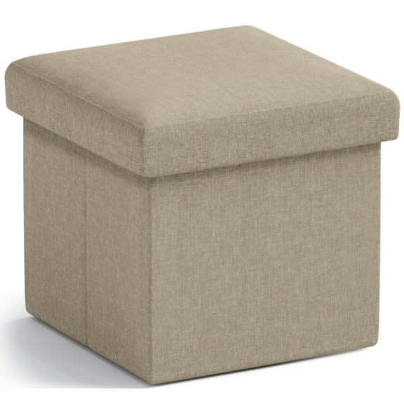 Ornavo Home 1 Pack Small Storage Ottoman Foldable Collapsible Cube Square Linen Ottoman Foot Rest Stool Seat, for Living Room, Bedroom, Home Office, Dorm - 12 x 12 x 12, Taupe