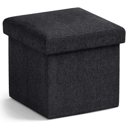 Ornavo Home 1 Pack Small Storage Ottoman Foldable Collapsible Cube Square Linen Ottoman Foot Rest Stool Seat, for Living Room, Bedroom, Home Office, Dorm - 12 x 12 x 12, Black
