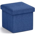thumbnail image 1 of Ornavo Home 1 Pack Small Storage Ottoman Foldable Collapsible Cube Square Linen Ottoman Foot Rest Stool Seat, for Living Room, Bedroom, Home Office, Dorm - 12 x 12 x 12, Navy Blue, 1 of 7