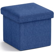 Ornavo Home 1 Pack Small Storage Ottoman Foldable Collapsible Cube Square Linen Ottoman Foot Rest Stool Seat, for Living Room, Bedroom, Home Office, Dorm - 12 x