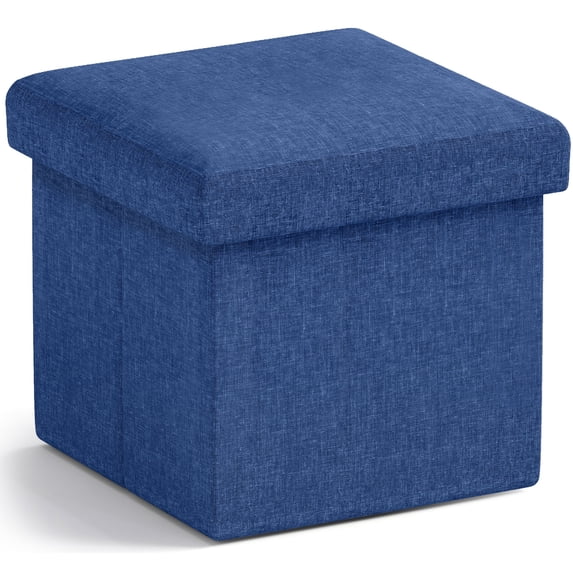 Ornavo Home 1 Pack Small Storage Ottoman Foldable Collapsible Cube Square Linen Ottoman Foot Rest Stool Seat, for Living Room, Bedroom, Home Office, Dorm - 12 x 12 x 12, Navy Blue