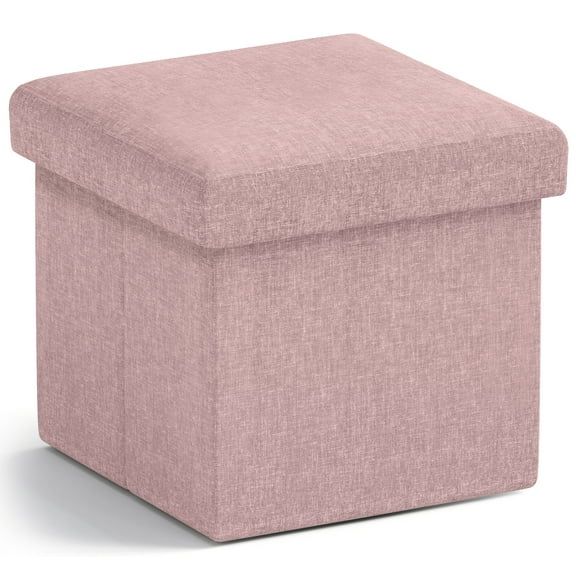 Ornavo Home 1 Pack Small Storage Ottoman Foldable Collapsible Cube Square Linen Ottoman Foot Rest Stool Seat, for Living Room, Bedroom, Home Office, Dorm - 12 x 12 x 12, Blush Pink