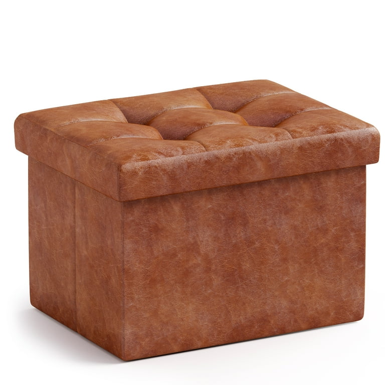 Ornavo Home 1 Pack Small Storage Ottoman Foldable Collapsible Rectangle Faux Leather Ottoman Foot Rest Stool Seat for Living Room Bedroom Home Office Dorm 12 x 16 x 12 Leather Mocha Walmart