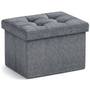 Ornavo Home 1 Pack Small Storage Ottoman Foldable Collapsible Rectangle Linen Ottoman Foot Rest Stool Seat, for Living Room, Bedroom, Home Office, Dorm - 12 x 16 x 12, Linen Gray