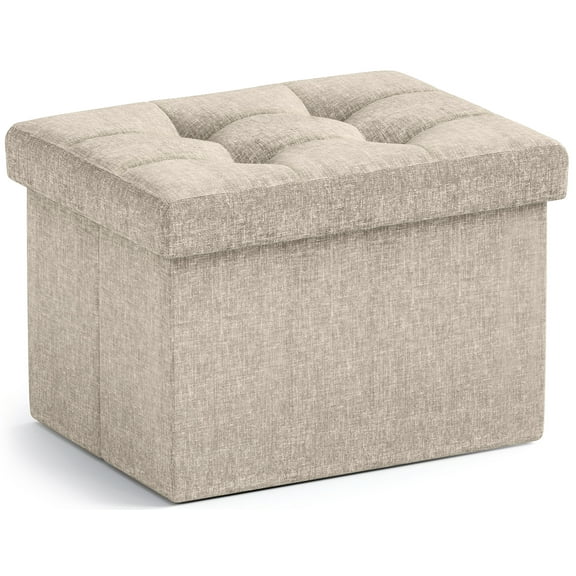 Ornavo Home 1 Pack Small Storage Ottoman Foldable Collapsible Rectangle Linen Ottoman Foot Rest Stool Seat, for Living Room, Bedroom, Home Office, Dorm - 12 x 16 x 12, Linen Beige