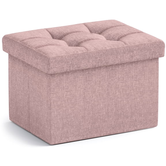 Ornavo Home 1 Pack Small Storage Ottoman Foldable Collapsible Rectangle Linen Ottoman Foot Rest Stool Seat, for Living Room, Bedroom, Home Office, Dorm - 12 x 16 x 12, Linen Blush Pink