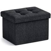 Ornavo Home 1 Pack Small Storage Ottoman Foldable Collapsible Rectangle Linen Ottoman Foot Rest Stool Seat, for Living Room, Bedroom, Home Office, Dorm - 12 x 16 x 12, Linen Black