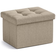Ornavo Home 1 Pack Small Storage Ottoman Foldable Collapsible Rectangle Linen Ottoman Foot Rest Stool Seat, for Living Room, Bedroom, Home Office, Dorm - 12 x 1