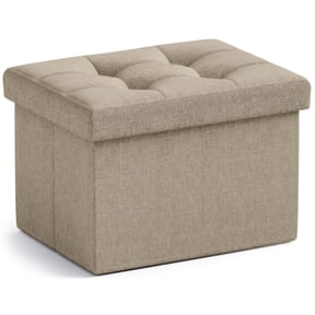 Ornavo Home 1 Pack Small Storage Ottoman Foldable Collapsible Rectangle Linen Ottoman Foot Rest Stool Seat, for Living Room, Bedroom, Home Office, Dorm - 12 x 16 x 12, Linen Taupe