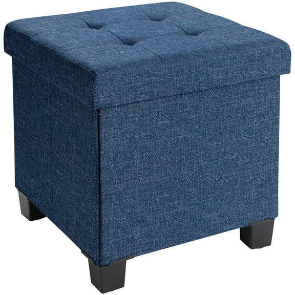 Ornavo Home 15 Inch Folding Storage Ottoman with Storage, Square Cube Linen Small Storage Ottoman Foot Rest Stool with Legs