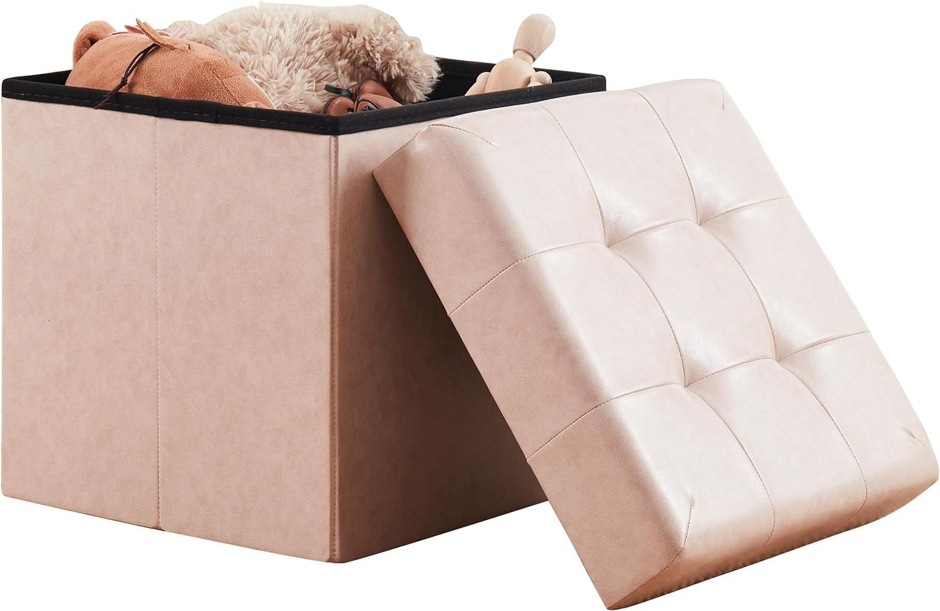 Ornavo Home 15 Inch Square Storage Ottoman Cube, Tufted Square Faux