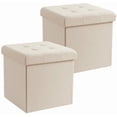 thumbnail image 1 of Ornavo Home 2 Pack 15 Inch Folding Storage Ottoman with Storage, Square Cube Linen Small Storage Ottoman Foot Rest Stool - Beige, 1 of 6