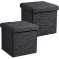 thumbnail image 1 of Ornavo Home 2 Pack 15 Inch Folding Storage Ottoman, Square Cube Linen Small Storage Ottoman Foot Rest Stool - Black, 1 of 7