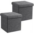 thumbnail image 1 of Ornavo Home 2 Pack 15 Inch Folding Storage Ottoman with Storage, Square Cube Linen Small Storage Ottoman Foot Rest Stool - Dark Gray, 1 of 5