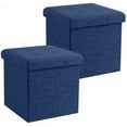 thumbnail image 1 of Ornavo Home 2 Pack 15 Inch Folding Storage Ottoman with Storage, Square Cube Linen Small Storage Ottoman Foot Rest Stool - Navy Blue, 1 of 6