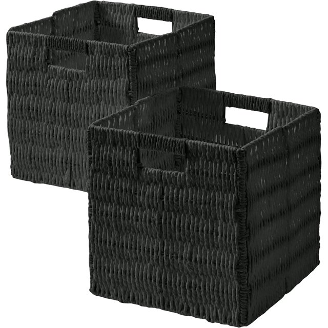 Ornavo Home 2 Pack Paper Wicker Storage Basket Cube Bin, Foldable Hand