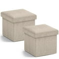 thumbnail image 1 of Ornavo Home 2 Pack Small Storage Ottoman Foldable Collapsible Cube Square Linen Ottoman Foot Rest Stool Seat, for Living Room, Bedroom, Home Office, Dorm - 12 x 12 x 12, Beige, 1 of 7