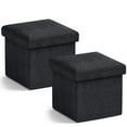 thumbnail image 1 of Ornavo Home 2 Pack Small Storage Ottoman Foldable Collapsible Cube Square Linen Ottoman Foot Rest Stool Seat, for Living Room, Bedroom, Home Office, Dorm - 12 x 12 x 12, Black, 1 of 7