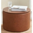 thumbnail image 1 of Ornavo Home 22 inch Large Round Ottoman Coffee Table Storage Ottoman with Wooden Lift Off Lid, Ottoman with Storage for Living Room, Bedroom and Office, Faux Leather Mocha, 1 of 14