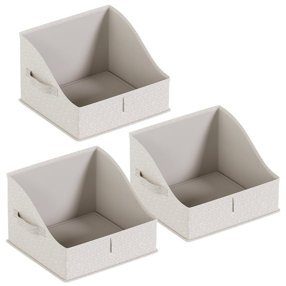 Ornavo Home 3 Pack Collapsible Trapezoid Large Storage Bins, Foldable Fabric Shelf Storage Basket Closet Organizer and Large Storage Box for Clothes with Handles, Ash Beige