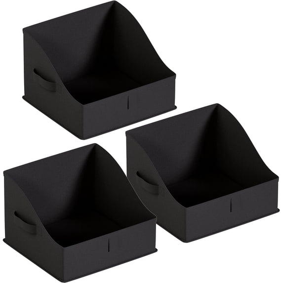 Ornavo Home 3 Pack Collapsible Trapezoid Large Storage Bins, Foldable Fabric Shelf Storage Basket Closet Organizer and Large Storage Box for Clothes with Handles, Black