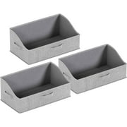 Ornavo Home 3 Pack Collapsible Trapezoid XLarge Storage Bins, Foldable Fabric Shelf Storage Basket Closet Organizer and Large Storage Box for Clothes with Handles, Ash Gray