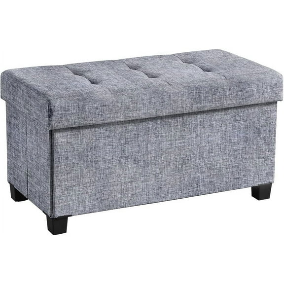 Ornavo Home 30 Inch Folding Storage Ottoman with Storage , Large Storage Ottoman , Storage Chest, Foot Rest Stool, Bedroom  with Storage - Gray