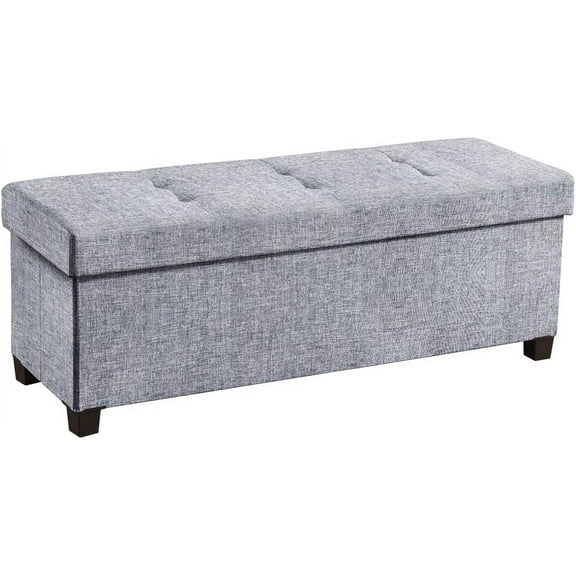 Ornavo Home 43 Inch Folding Storage Ottoman with Storage , Long Large Storage Ottoman , Storage Chest, Foot Rest Stool, Bedroom  with Storage - Gray