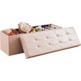 thumbnail image 1 of Ornavo Home 45 Inch Foldable Storage Ottoman Bench, Tufted Large Faux Leather Storage Ottoman, Storage Chest, Foot Rest Stool, Bedroom Bench with Storage - (Cream), 1 of 7