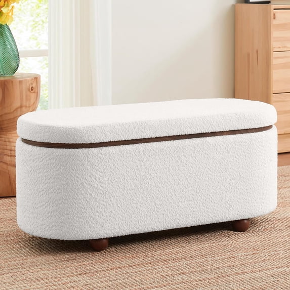 Ornavo Home Boucle Storage Ottoman Bench Teddy Storage Bench with Removeable Lid for Entryway Bench, Bedroom, Living Room