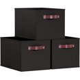 thumbnail image 1 of Ornavo Home Collapsible Shelf Basket Rectangle Storage Bins with Faux Leather Handles Foldable Fabric Shelf Storage Basket Closet Organizer and Storage Box for Clothes - 3 Pack - Large - Black, 1 of 7