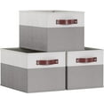 thumbnail image 1 of Ornavo Home Collapsible Shelf Basket Rectangle Storage Bins with Faux Leather Handles Foldable Fabric Shelf Storage Basket Closet Organizer and Storage Box for Clothes - 3 Pack - Large - White/Gray, 1 of 7