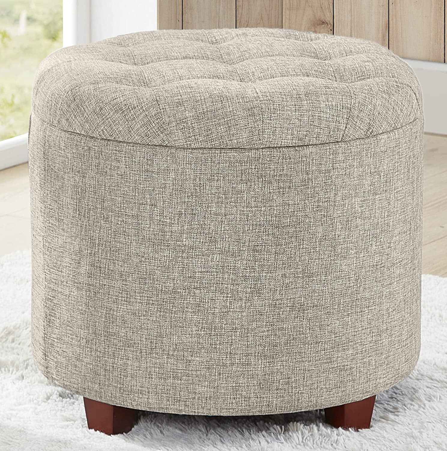 Dark Gray Round Storage Ottoman Foot Rest Upholstered Pleated Round  Footstool for Living Room LM-W48735178 - The Home Depot