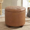 thumbnail image 1 of Ornavo Home Donovan Round Tufted Linen Storage Ottoman Foot Rest Stool Seat with Removable Lid - Cognac, 1 of 8